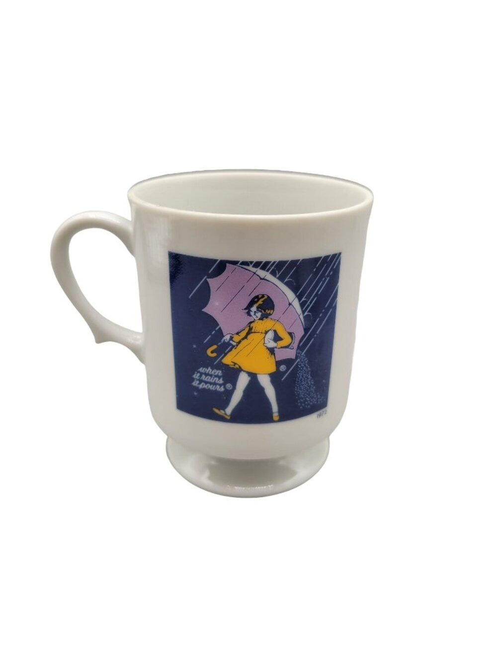 The Morton Salt Girls Pedestal Coffee Cup 150 Year Anniversary Advertising